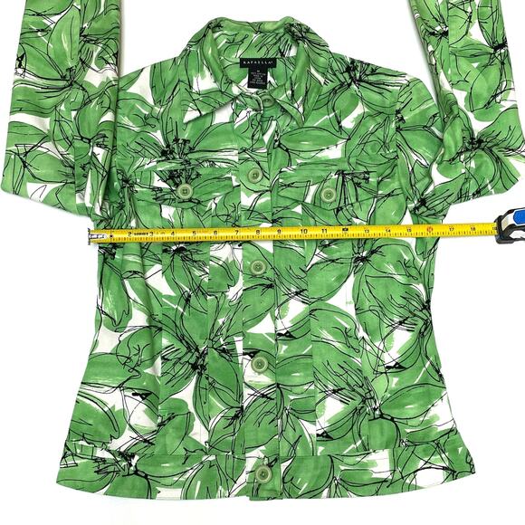 Rafaella Women’s Cropped Button-Up Jacket, Green Floral Print, Size M - Picture 6 of 9